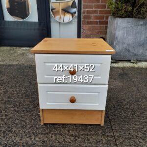 Wood and white 2 drawer bedside cabinet 44cm x 41cm x 52cm, Ref:19437