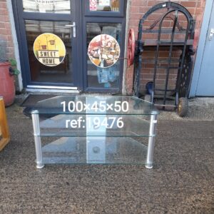 Glass and silver tv unit 100cm x 45cm x 50cm, Ref:19476
