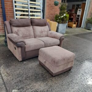 Brown electric reclining 2 seater sofa 158cm x 95cm with pouffee with storage, Ref:19483
