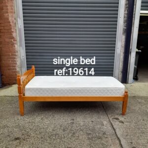 Solid pine single bed with mattress, Ref:19614