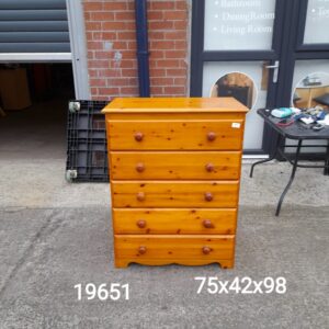 Pine 5 drawer chest 75cm x 42cm x 98cm, Ref:19651