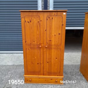 Small 2 door pine wardrobe with drawer 94cm x 57cm x 167cm, Ref:19650