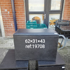 Black leather ottoman 62cm x 31cm x 43cm, Ref:19708