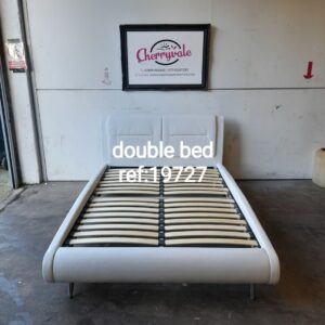 Cream leather double bed frame, Ref:19727
