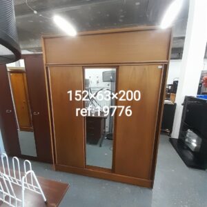 Large solid wood Mid Century wardrobe with sliding doors with mirror, Ref:19776