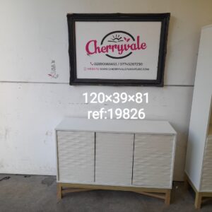 White 3 door sideboard 120cm x 39cm x 81cm, Ref:19826