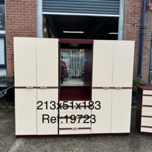 3 piece cream and wood wardrobe set 213cm x 51cm x 183cm, Ref:19723